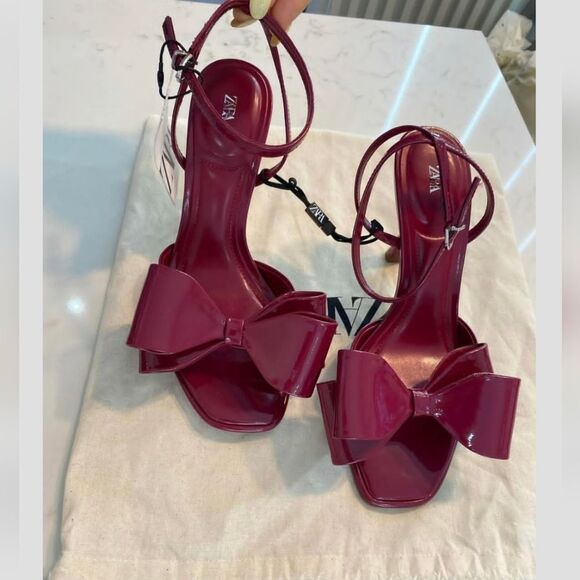 Nwt ZARA RARE PATENT EFFECT BOW SANDALS HEELS - Picture 1 of 11